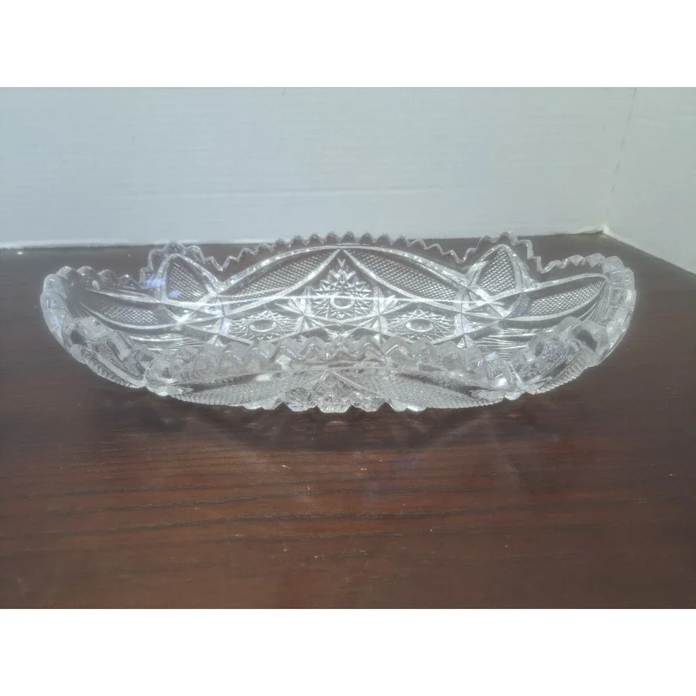 Vintage Cut Glass Serving Tray With Saw Tooth Rim